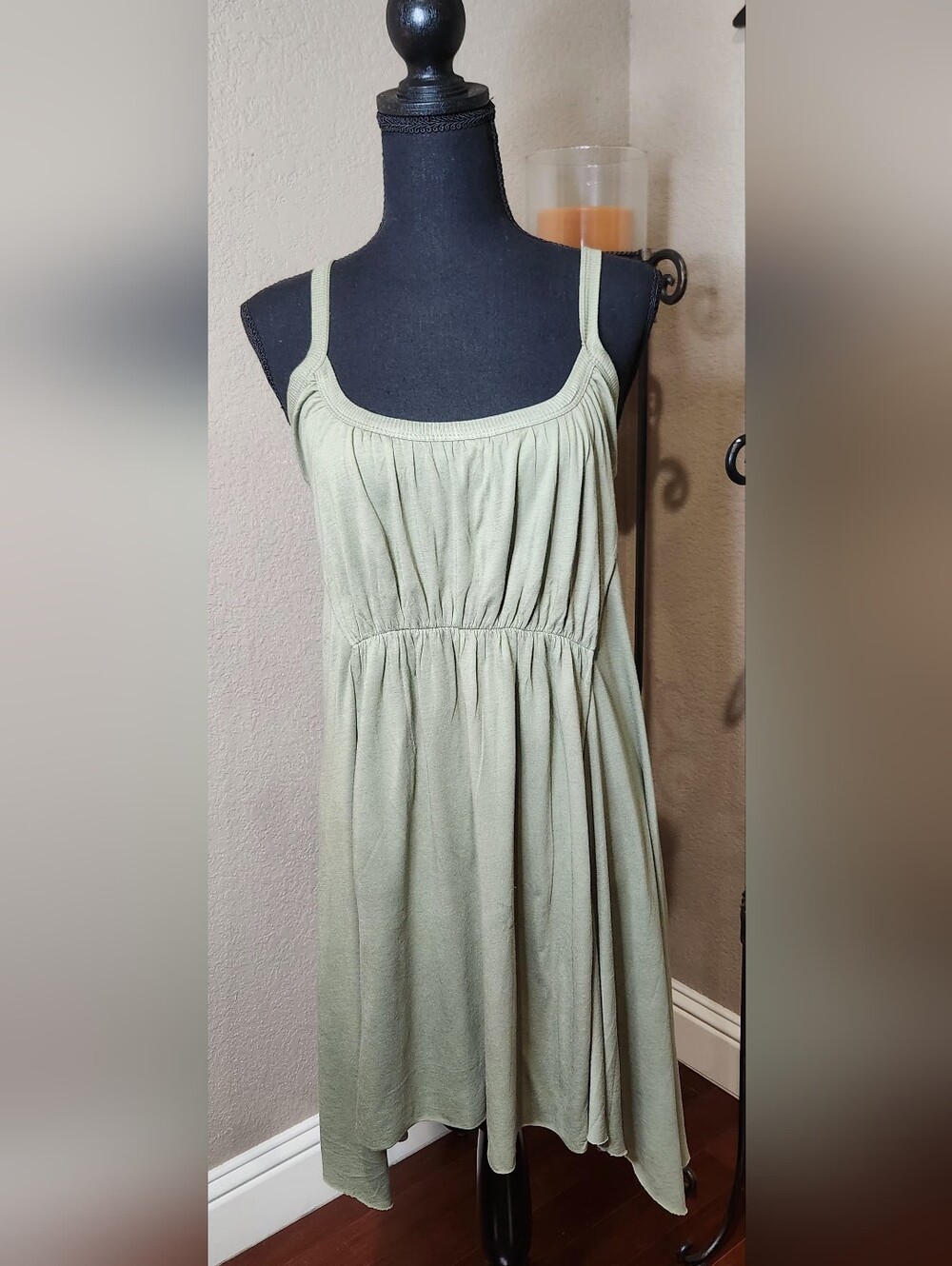 Hard Tail Sage Green Tank Midi Dress With Sheer Raw Edged Side Panels. NWOT.